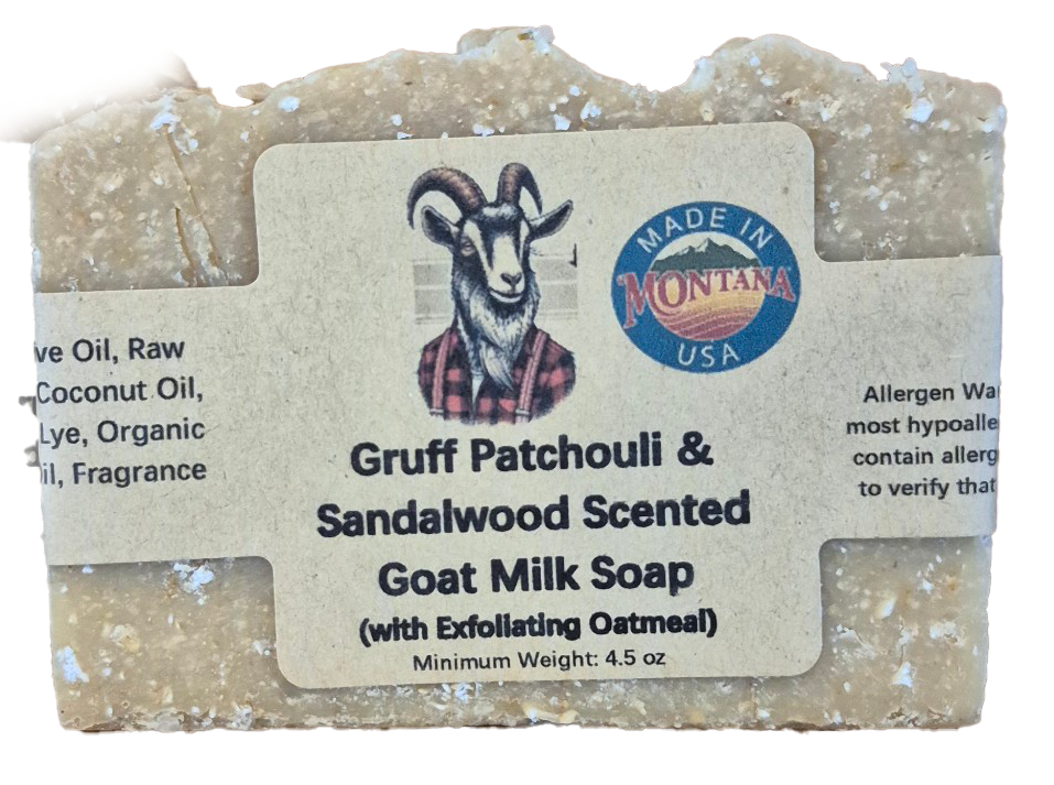 Gruff Patchouli & Sandalwood Scented Goat Milk Soap with Exfoliating Oatmeal