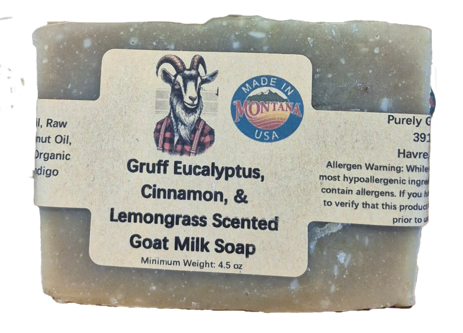 Gruff Eucalyptus, Cinnamon & Lemongrass Goat Milk Soap with Indigo Powder