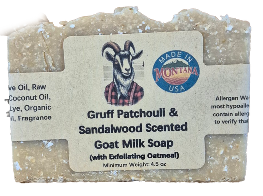 Gruff Patchouli & Sandalwood Scented Goat Milk Soap with Exfoliating Oatmeal