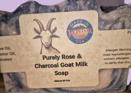Purely Rose & Charcoal Goat Milk Soap (Scented with Lavender essential Oil)