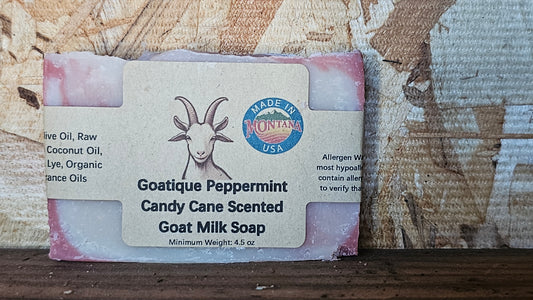 Goatique Peppermint Candy Cane Scented Soap with a Rose Clay Swirl